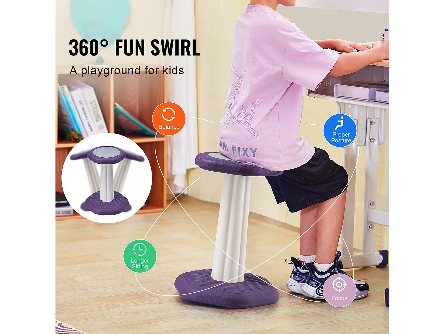Sgabello Oscillante SucceBuy Kids Wobble Chair Sedia Attiva Con Cuscino In Schiuma Per 7-14 Anni, Viola
