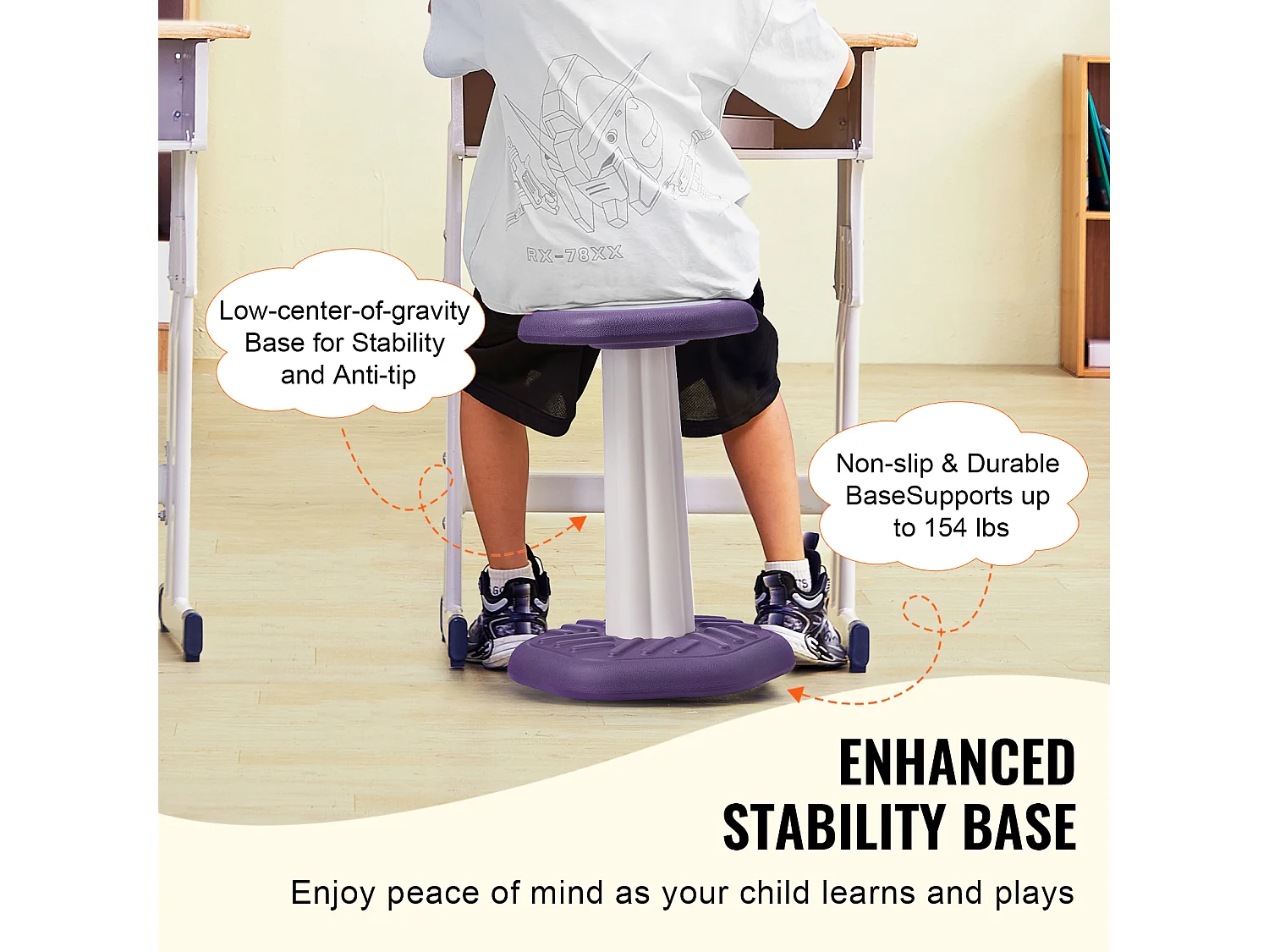 Sgabello Oscillante SucceBuy Kids Wobble Chair Sedia Attiva Con Cuscino In Schiuma Per 7-14 Anni, Viola
