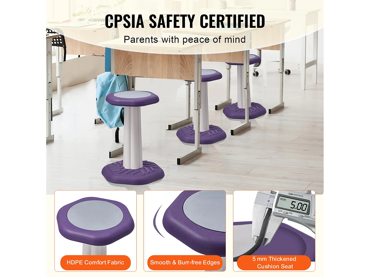 Sgabello Oscillante SucceBuy Kids Wobble Chair Sedia Attiva Con Cuscino In Schiuma Per 7-14 Anni, Viola