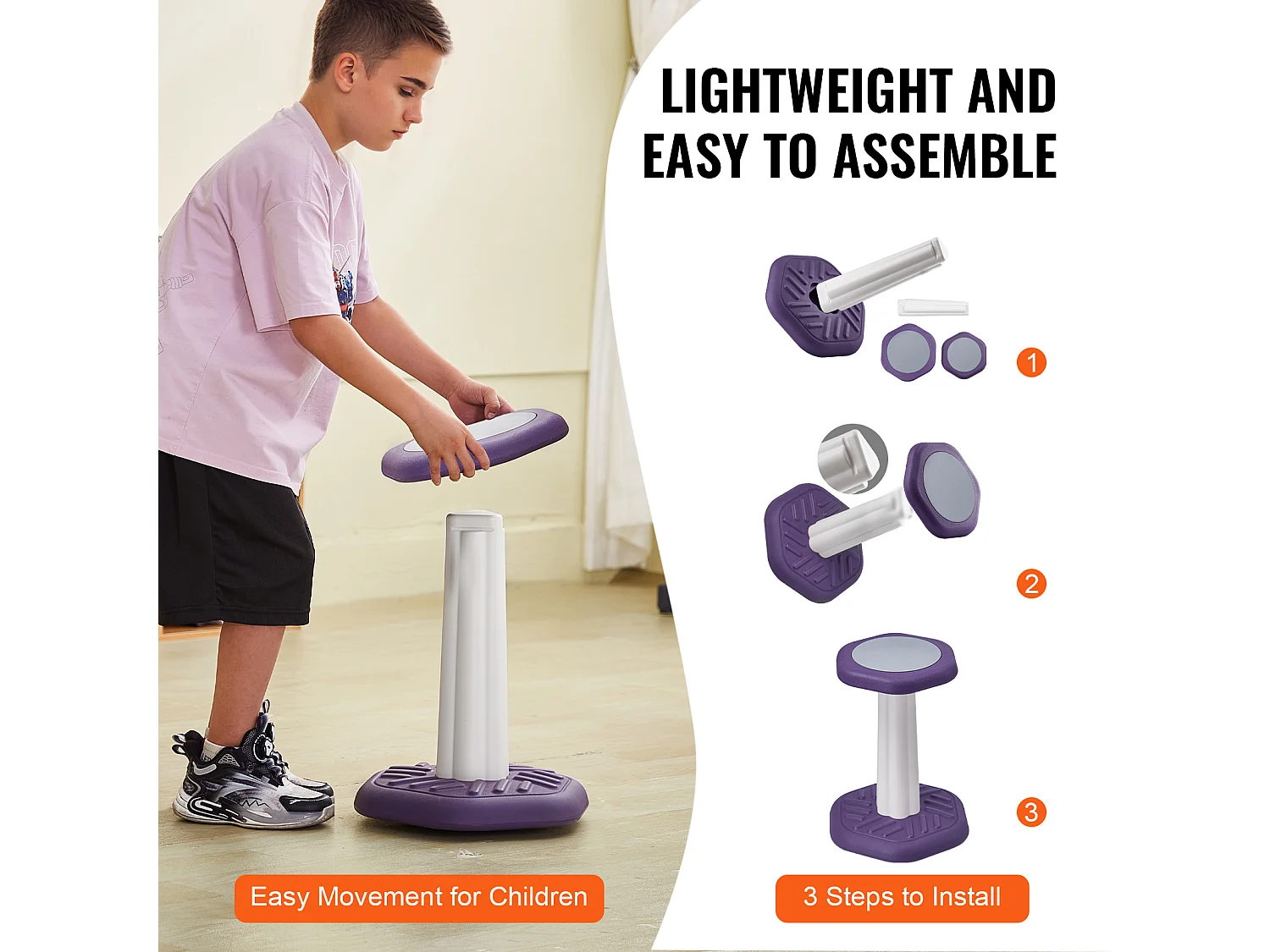 Sgabello Oscillante SucceBuy Kids Wobble Chair Sedia Attiva Con Cuscino In Schiuma Per 7-14 Anni, Viola