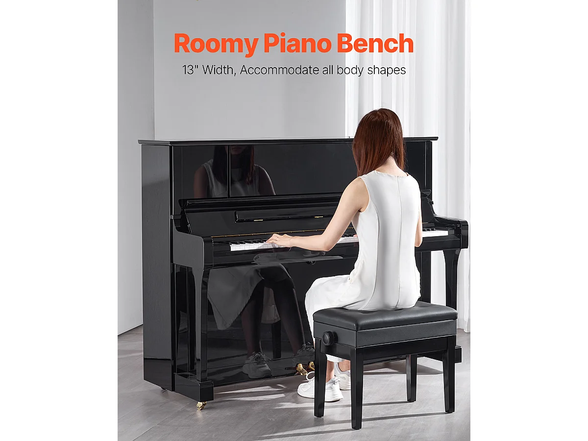 Piano Bank Verstelbaar SucceBuy, Gestoften Zitting, Opbergkruk Hout - Comfort en Functionaliteit voor Pianisten