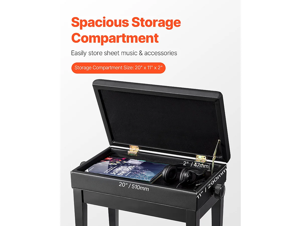 Piano Bank Verstelbaar SucceBuy, Gestoften Zitting, Opbergkruk Hout - Comfort en Functionaliteit voor Pianisten