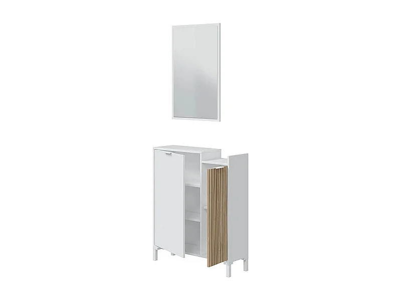 Mobile Da Ingresso Corridoio Con Specchio Set Casa Salvaspazio Entratina Ripiani Per Scarpe Chiavi Accessori Design Moderno 91x77x24 Cm Bianco Rovere