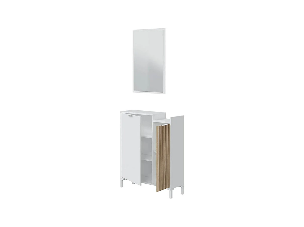 Mobile Da Ingresso Corridoio Con Specchio Set Casa Salvaspazio Entratina Ripiani Per Scarpe Chiavi Accessori Design Moderno 91x77x24 Cm Bianco Rovere