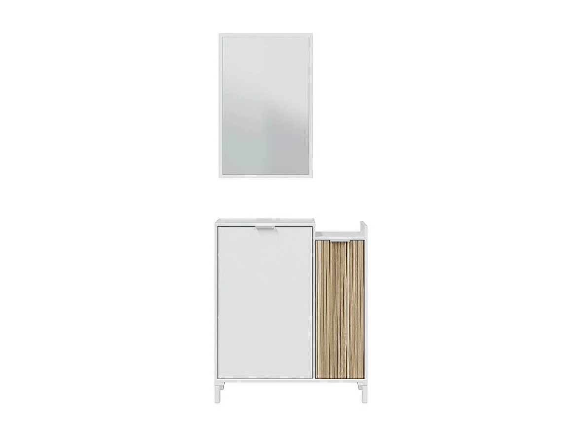 Mobile Da Ingresso Corridoio Con Specchio Set Casa Salvaspazio Con Ripiani Per Scarpe Chiavi Accessori In Legno Design Moderno Arredo 91 x 77 x 24Cm Bianco E Rovere