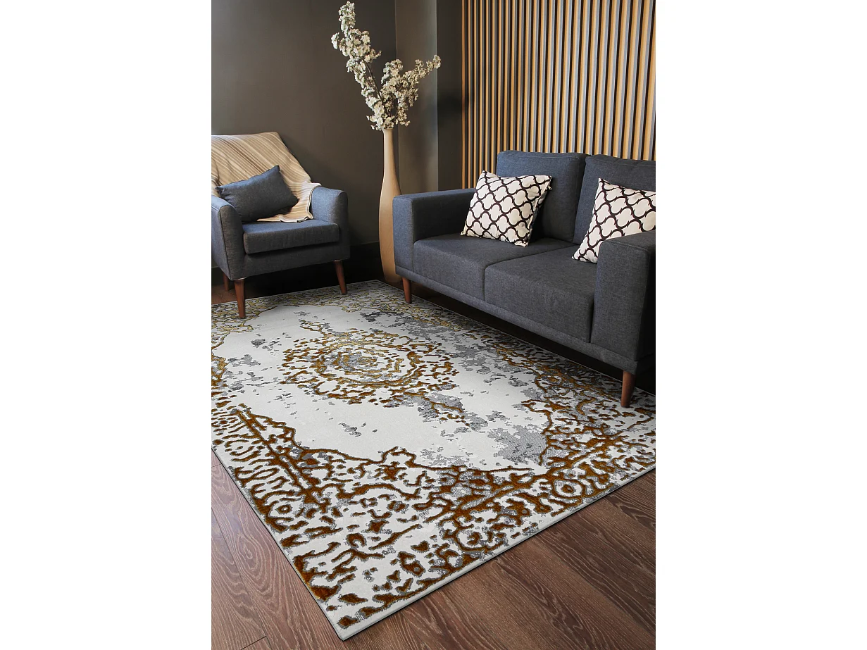 Tapis ALLURE 1961 Ornement, cadre - Structurel, élégant, glamour or  140x190 cm