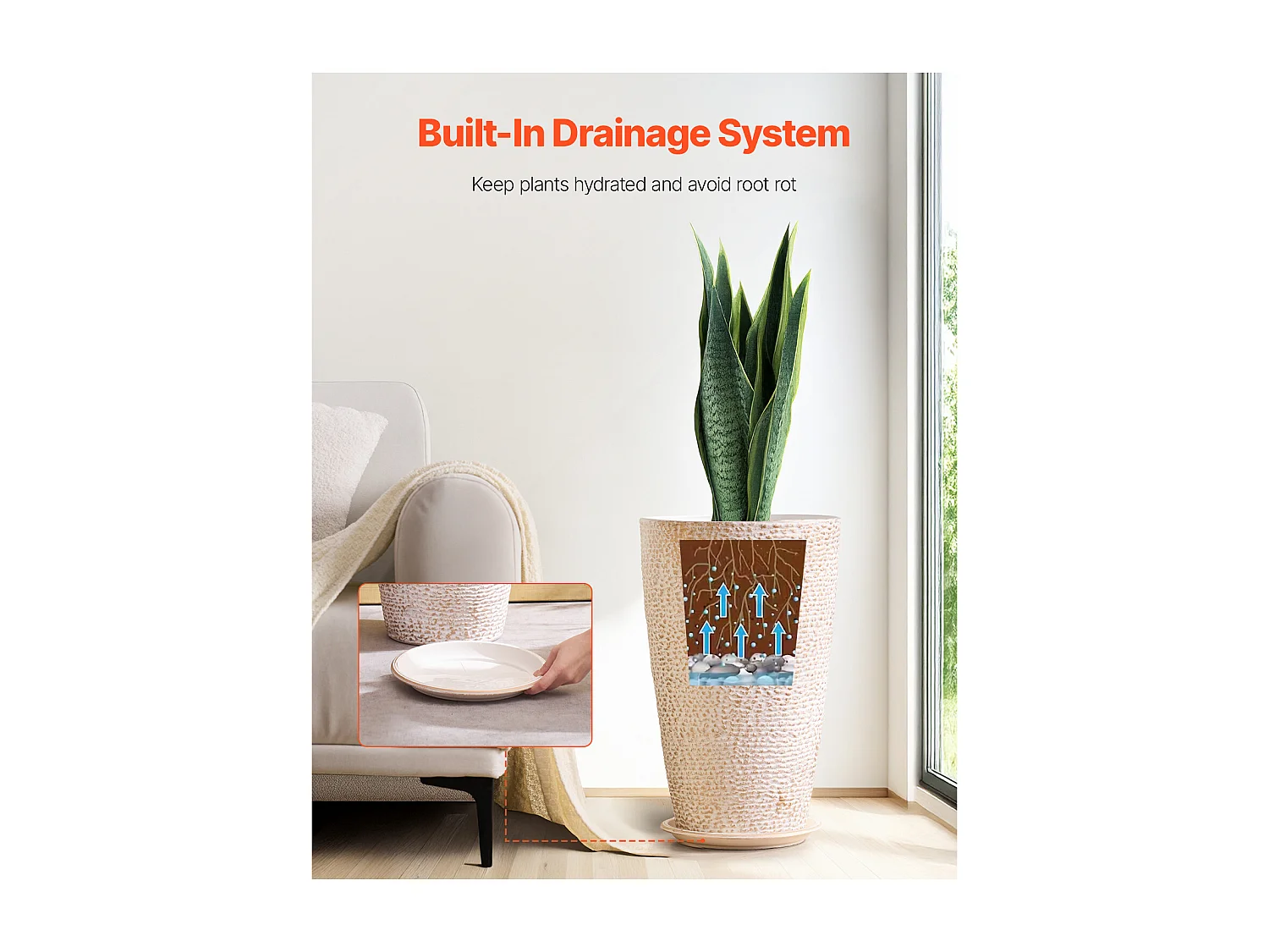 Bloempot SucceBuy, 2-Pack 53 cm Ronde Taps Toelopende Plantenpotten voor Buiten en Binnen