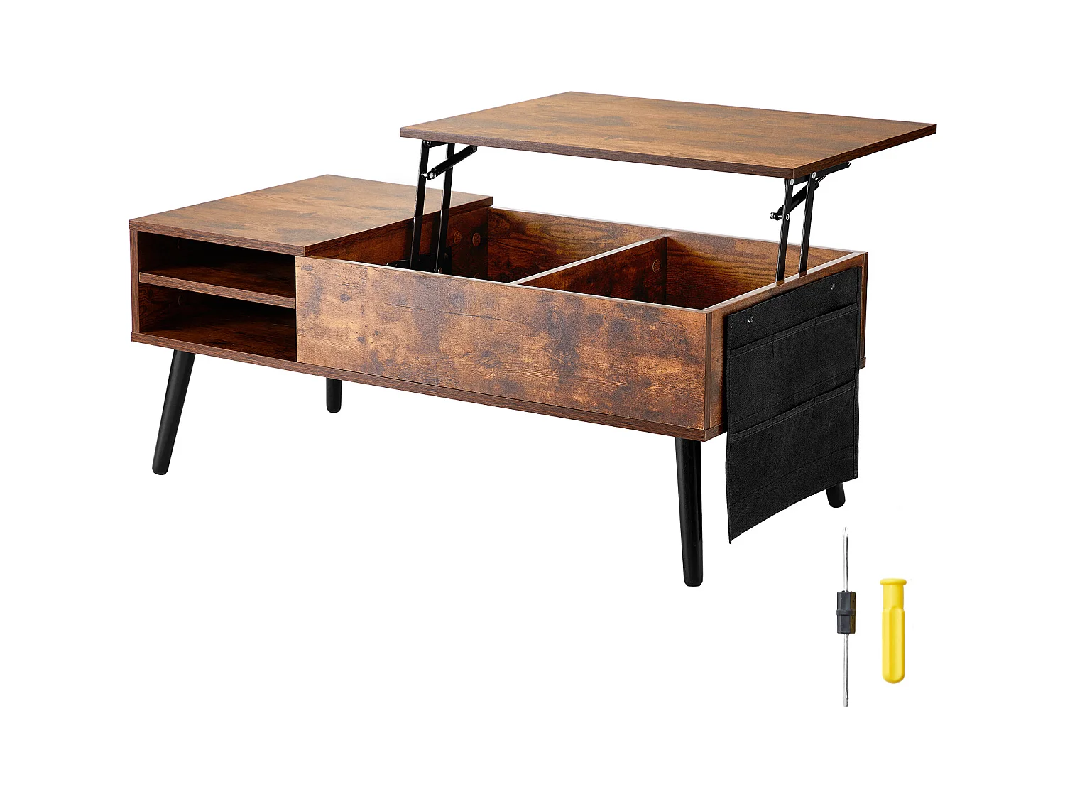 Table Basse avec Plateau Relevable SucceBuy Table Basse à Plateau Relevable 1 m Table Basse Rectangulaire pour Salon Marron