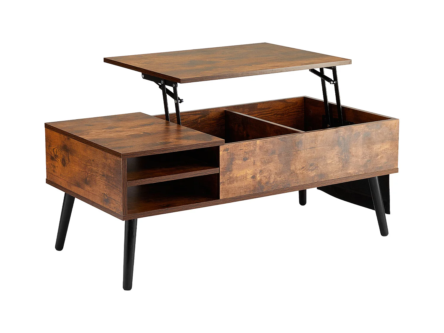 Table Basse avec Plateau Relevable SucceBuy Table Basse à Plateau Relevable 1 m Table Basse Rectangulaire pour Salon Marron