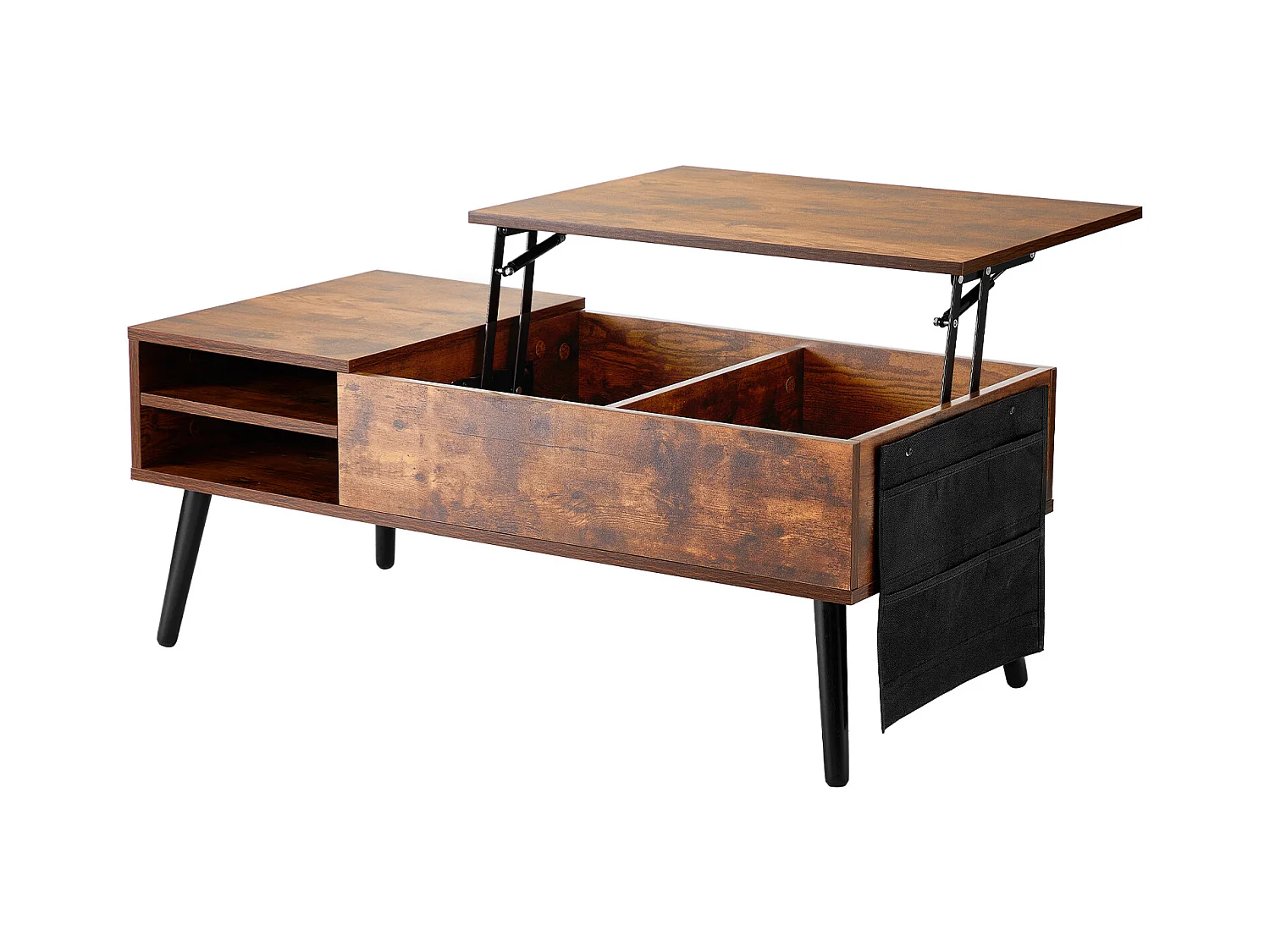 Table Basse avec Plateau Relevable SucceBuy Table Basse à Plateau Relevable 1 m Table Basse Rectangulaire pour Salon Marron