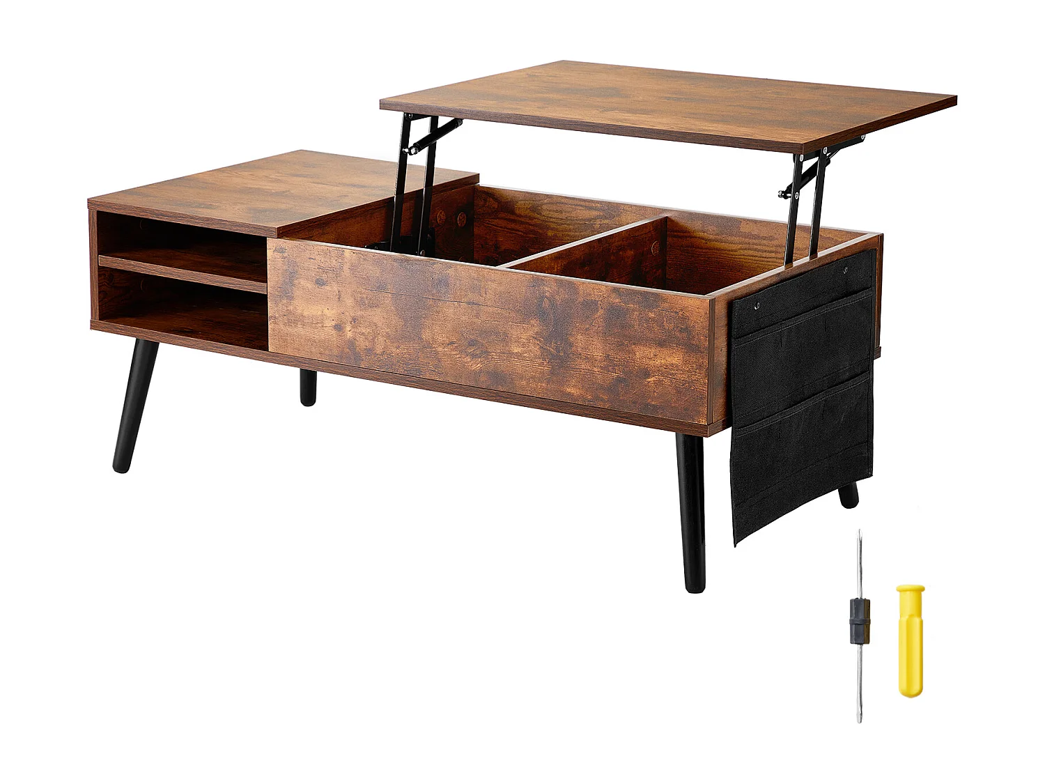 Table Basse avec Plateau Relevable SucceBuy Table Basse à Plateau Relevable 1 m Table Basse Rectangulaire pour Salon Marron