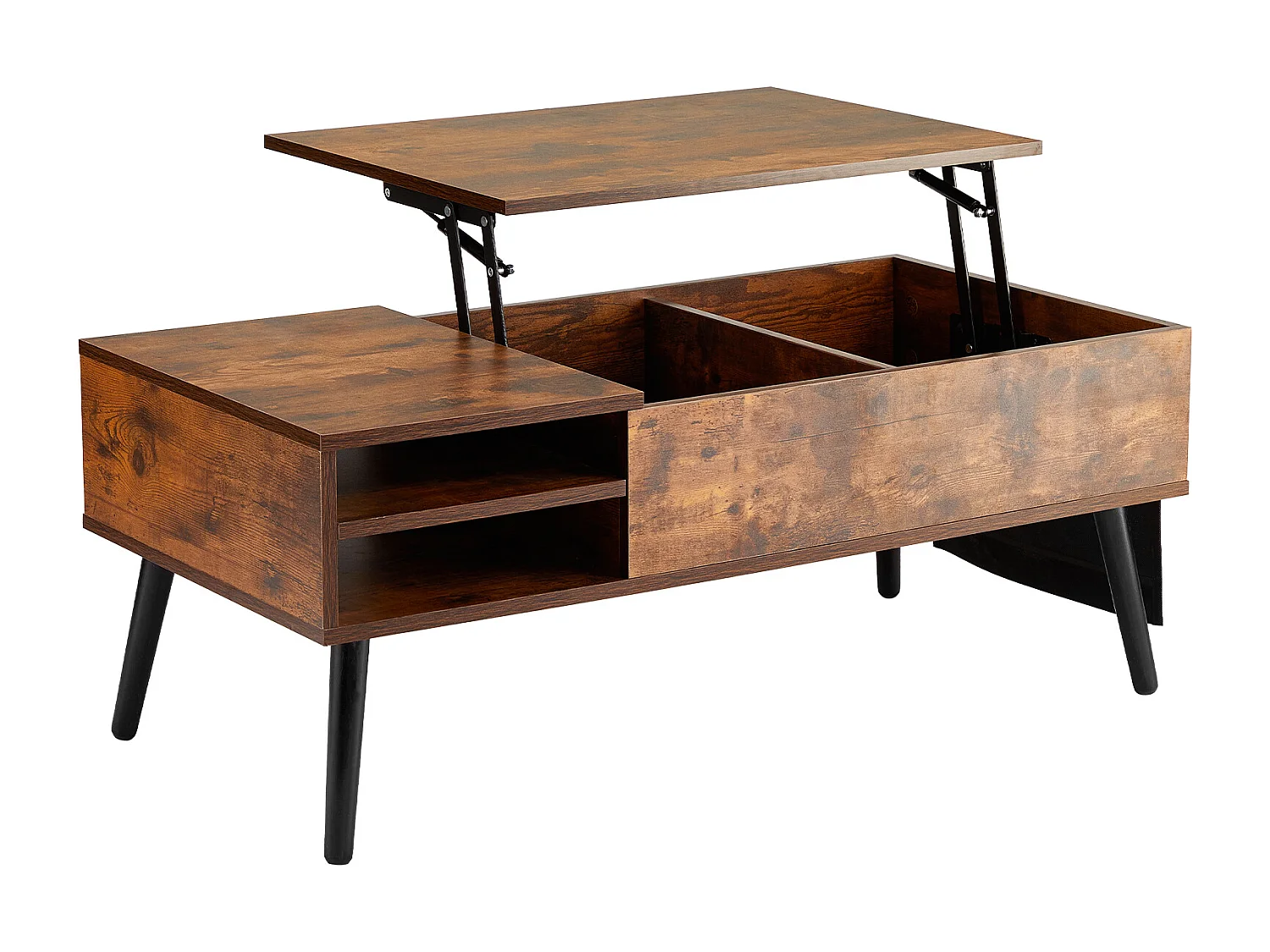 Table Basse avec Plateau Relevable SucceBuy Table Basse à Plateau Relevable 1 m Table Basse Rectangulaire pour Salon Marron