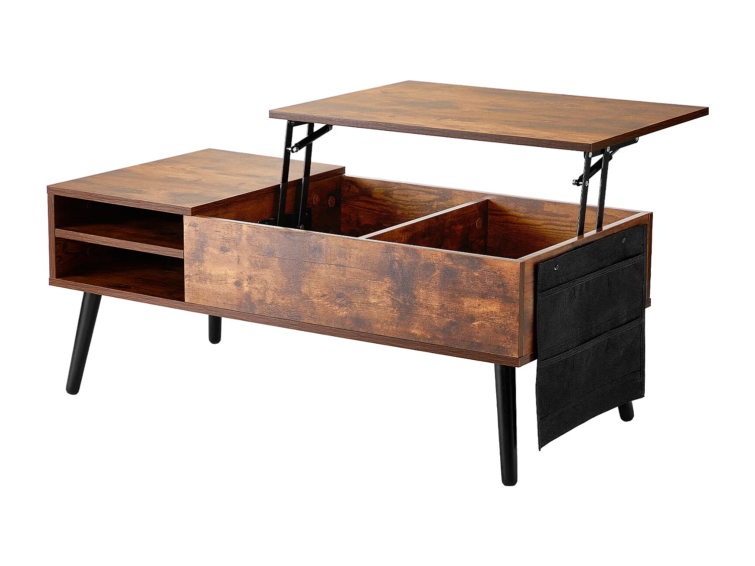 Table Basse avec Plateau Relevable SucceBuy Table Basse à Plateau Relevable 1 m Table Basse Rectangulaire pour Salon Marron