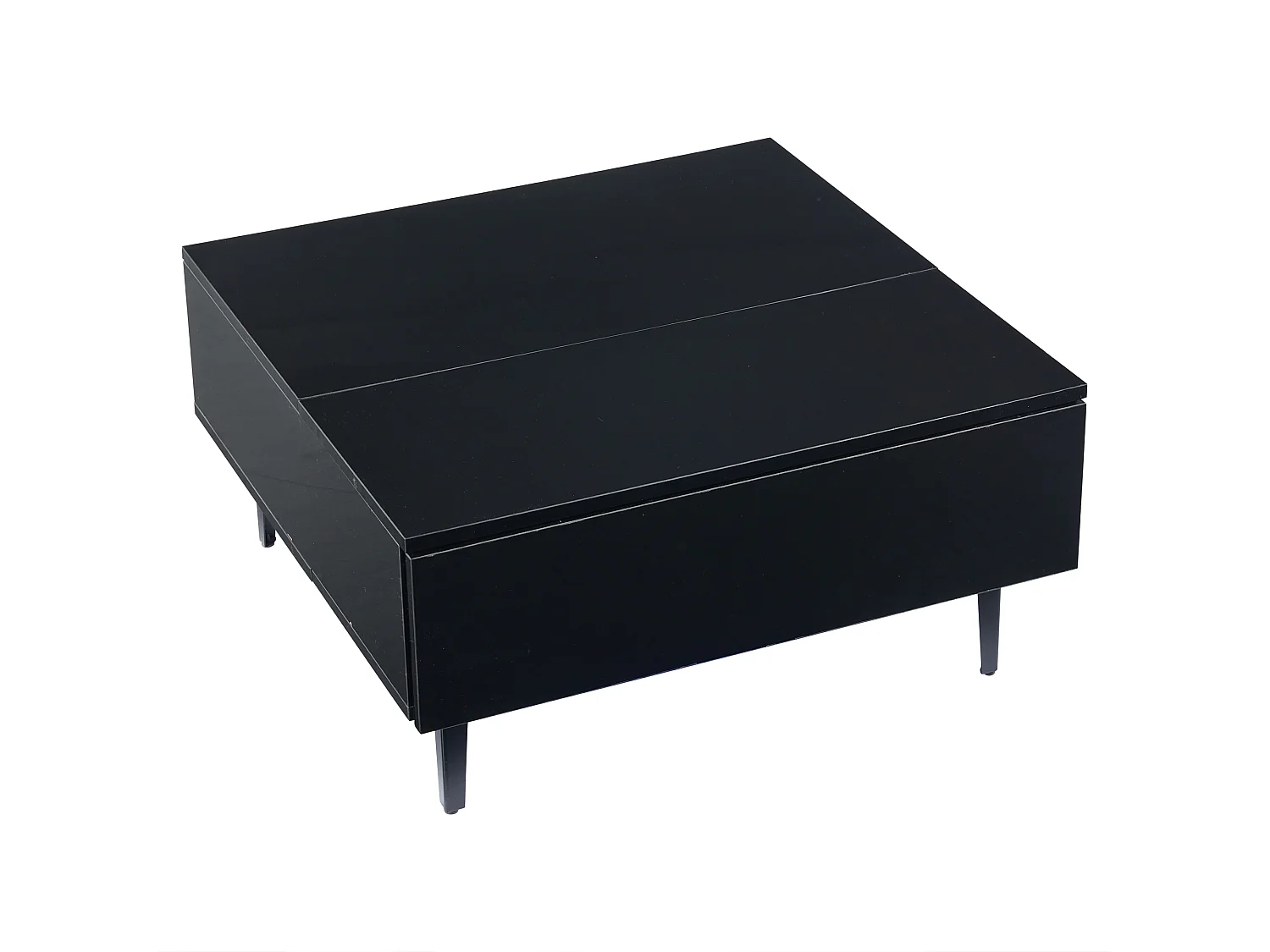 Mesa de centro cuadrada con tapa elevable, 1 cajón y compartimentos ocultos, LED incluido, color negro