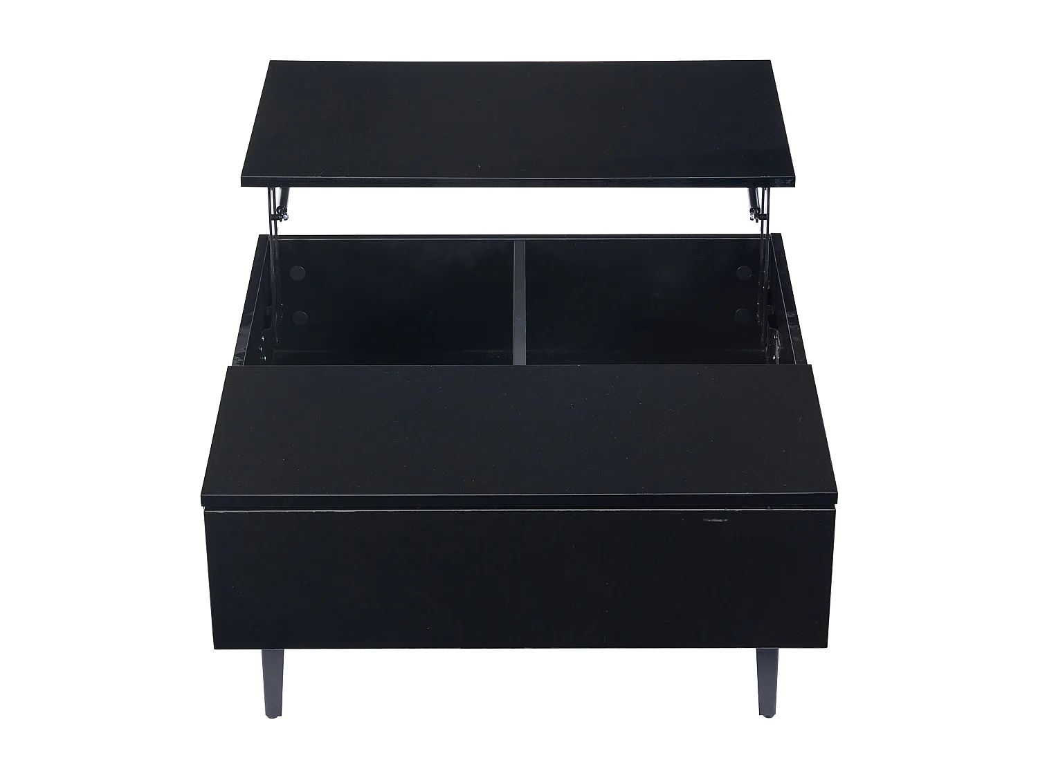 Mesa de centro cuadrada con tapa elevable, 1 cajón y compartimentos ocultos, LED incluido, color negro