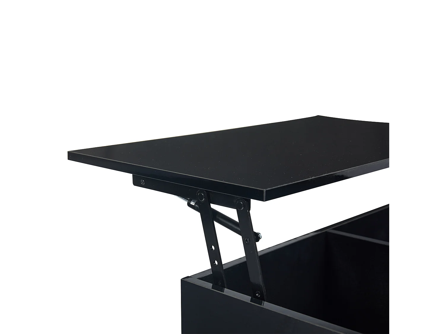 Mesa de centro cuadrada con tapa elevable, 1 cajón y compartimentos ocultos, LED incluido, color negro