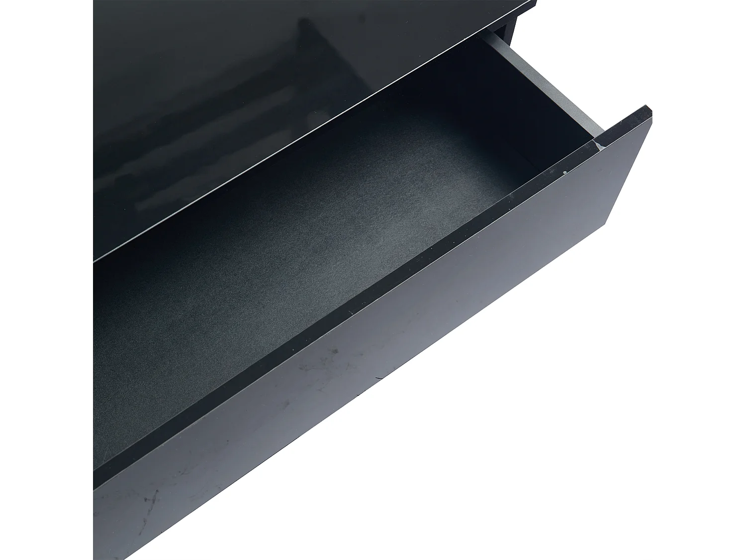 Mesa de centro cuadrada con tapa elevable, 1 cajón y compartimentos ocultos, LED incluido, color negro