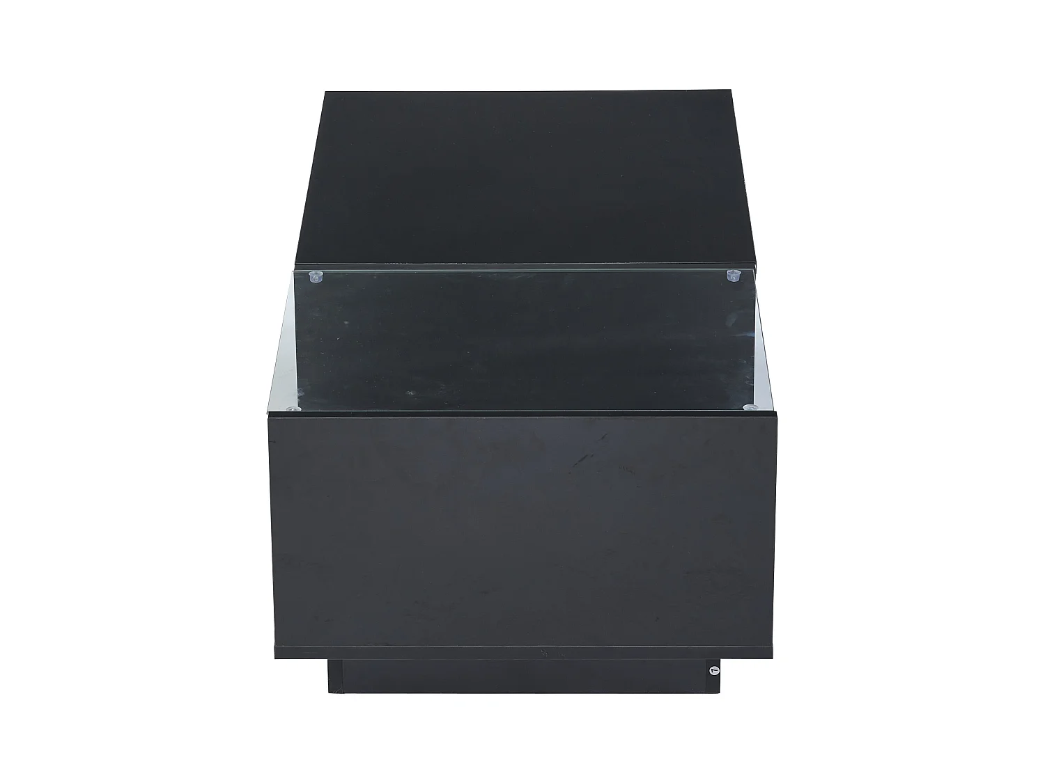 Mesa de centro com tampo elevatório e LED, armazenamento integrado, em laca preta brilhante