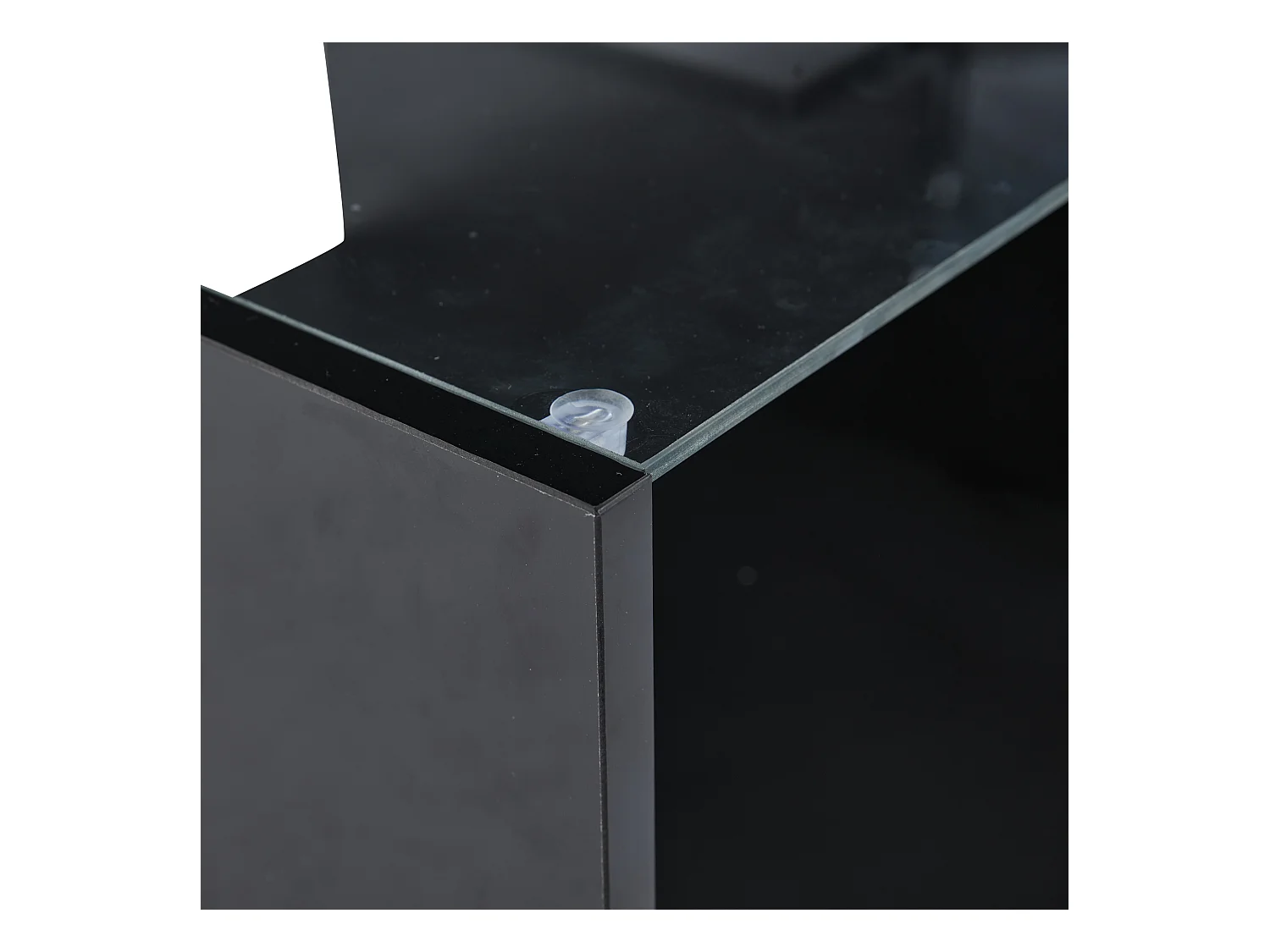 Mesa de centro com tampo elevatório e LED, armazenamento integrado, em laca preta brilhante