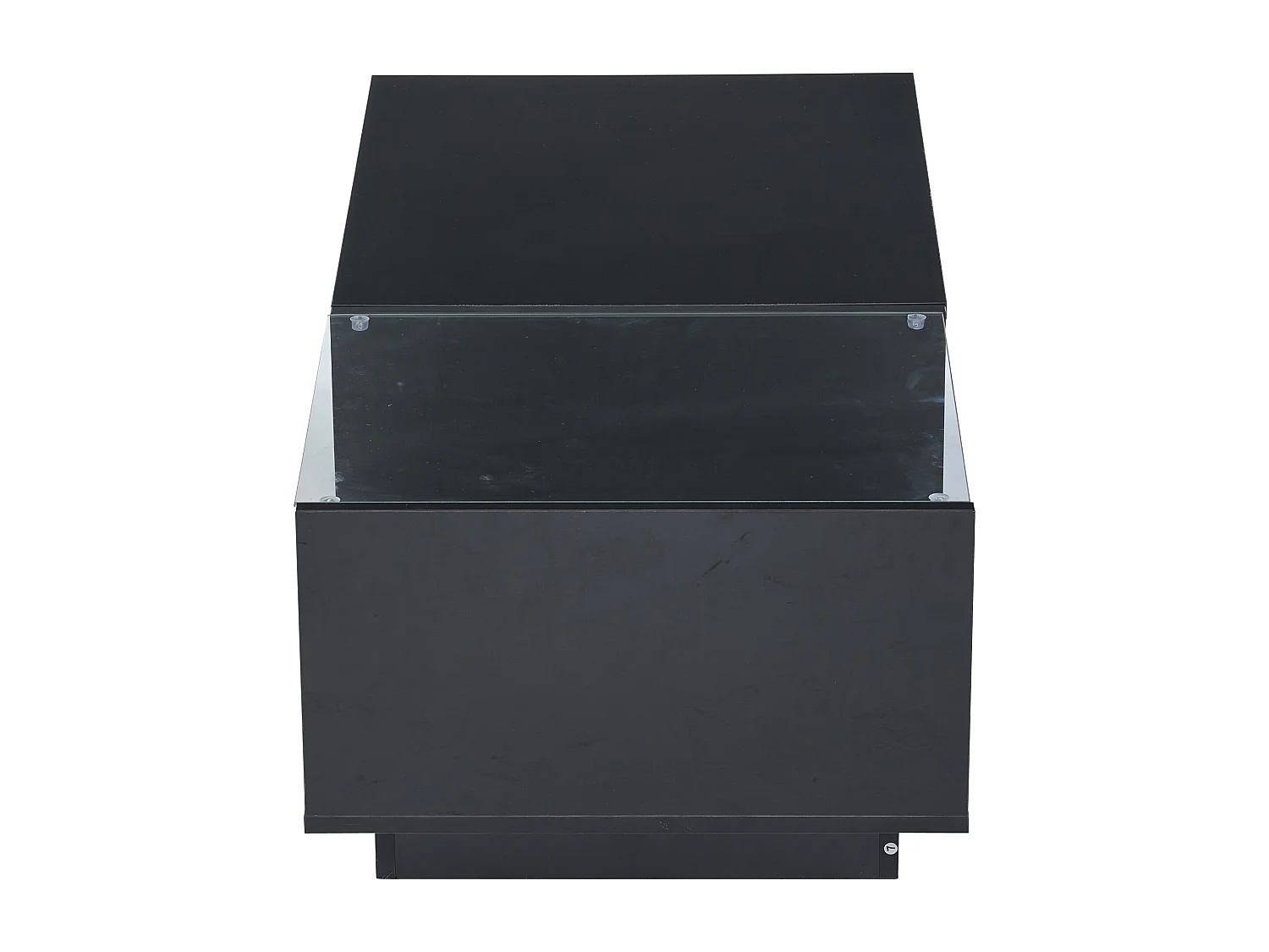 Table basse avec plateau relevable et LED, Rangement intégré, en noir laqué brillant