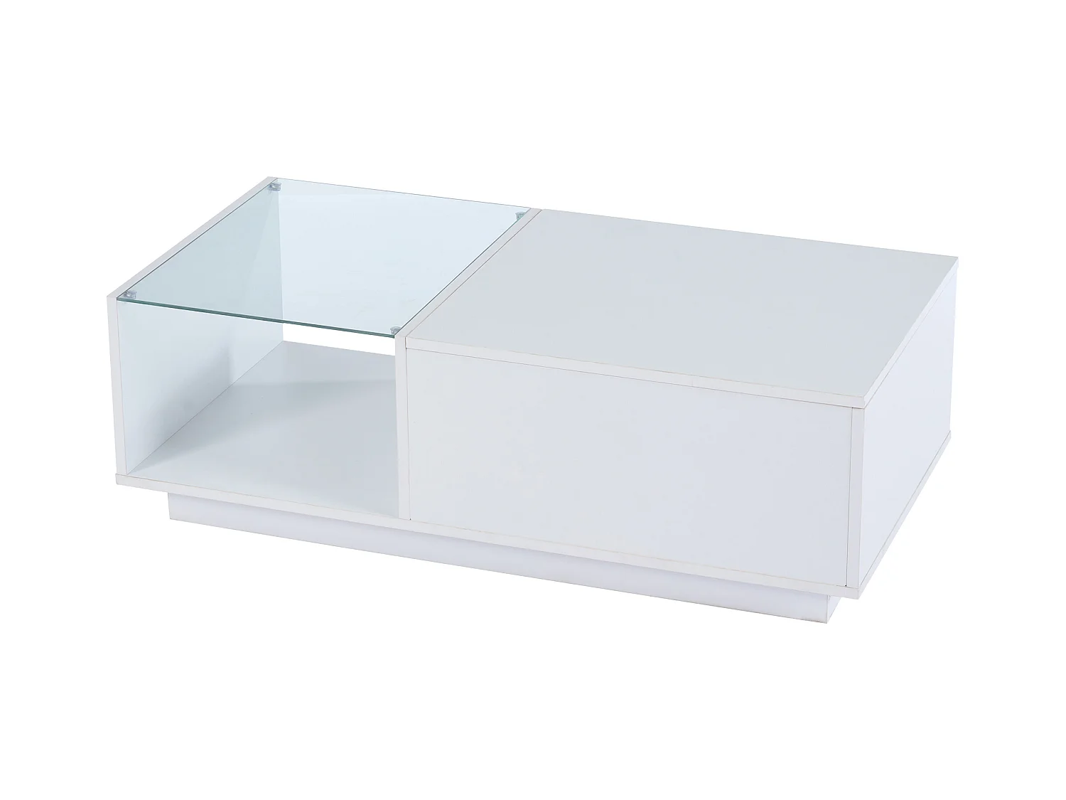 Table basse avec plateau relevable et LED, Rangement intégré, en blanc laqué brillant