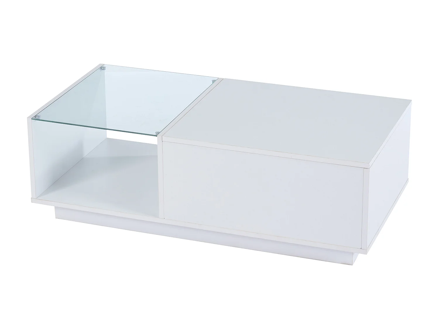 Table basse avec plateau relevable et LED, Rangement intégré, en blanc laqué brillant