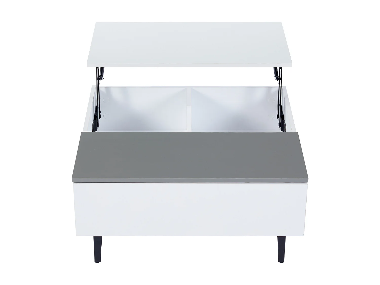 Table basse carré avec plateau relevable, 1 tiroir et compartiments caché, LED inclus, blanc