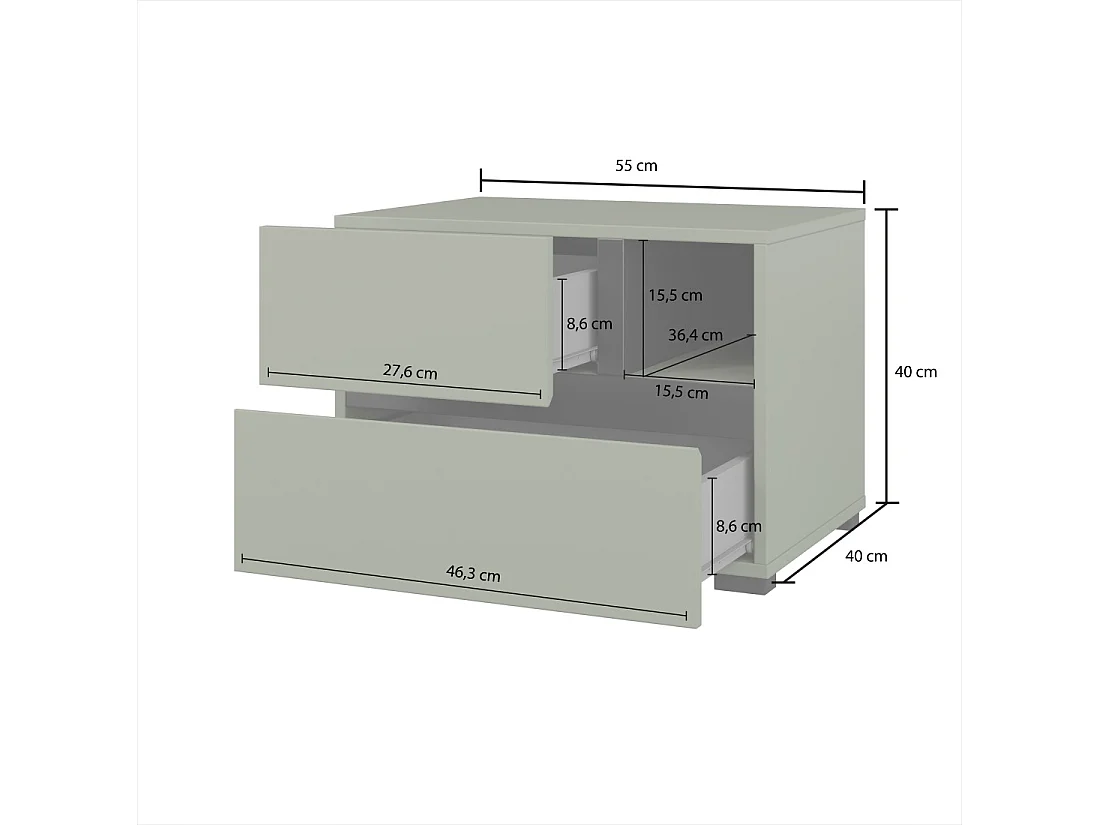 Conjunto Completo de Quarto HAVANA – Cor verde-sálvia e preto – Guarda-roupa, cama 160x200, cômoda e mesinhas de cabeceira – Design moderno