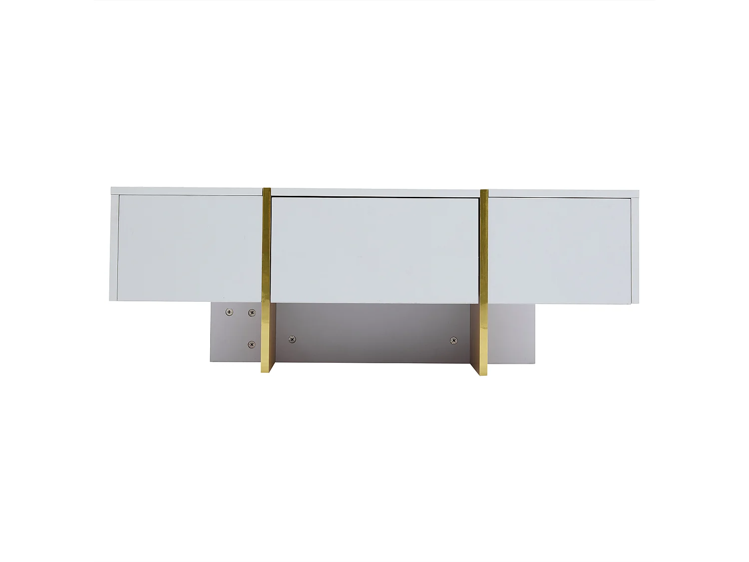 Table basse rectangle avec 2 tiroirs et 2 compartiments cachés, blanc et doré