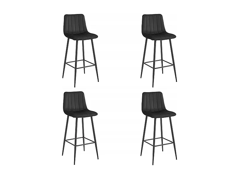 Tabouret POZZA - velours noir / pieds noirs x 4