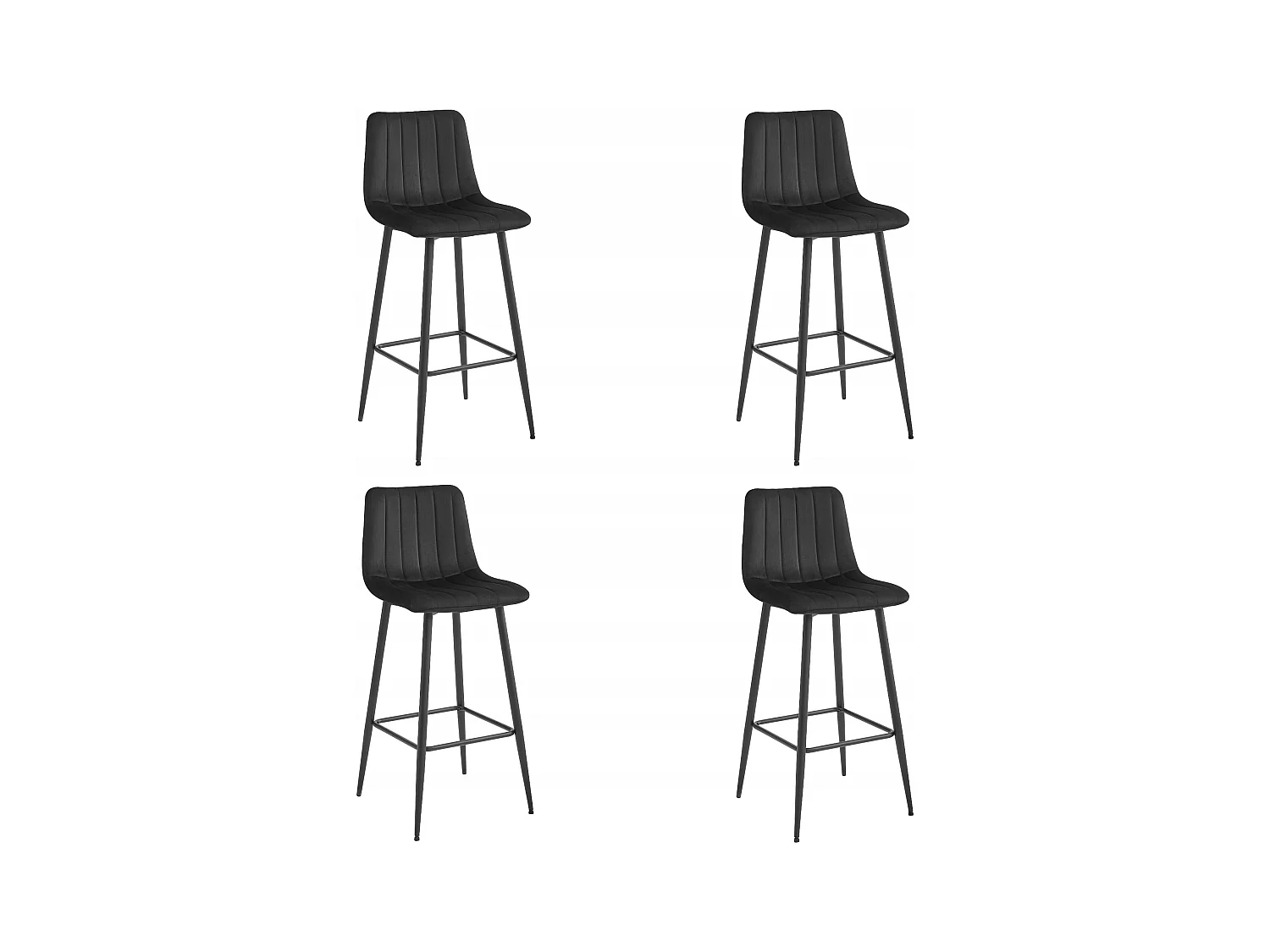 Tabouret POZZA - velours noir / pieds noirs x 4