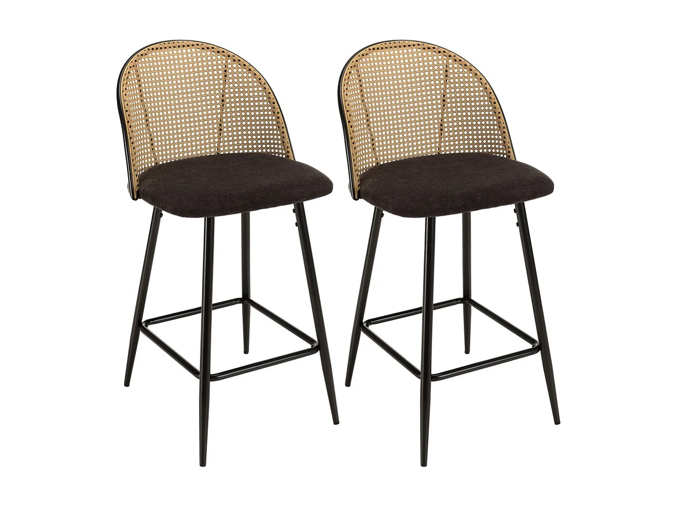 LEA - Lot de 2 tabourets assise tissu noir dossier effet cannage