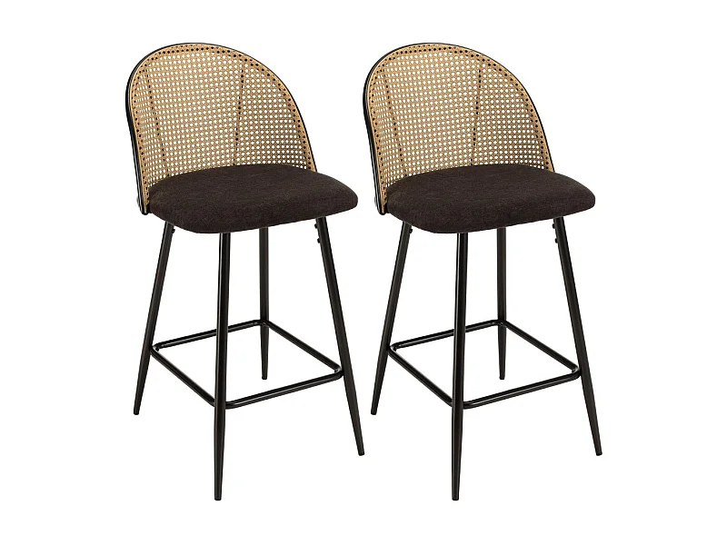 LEA - Lot de 2 tabourets assise tissu noir dossier effet cannage