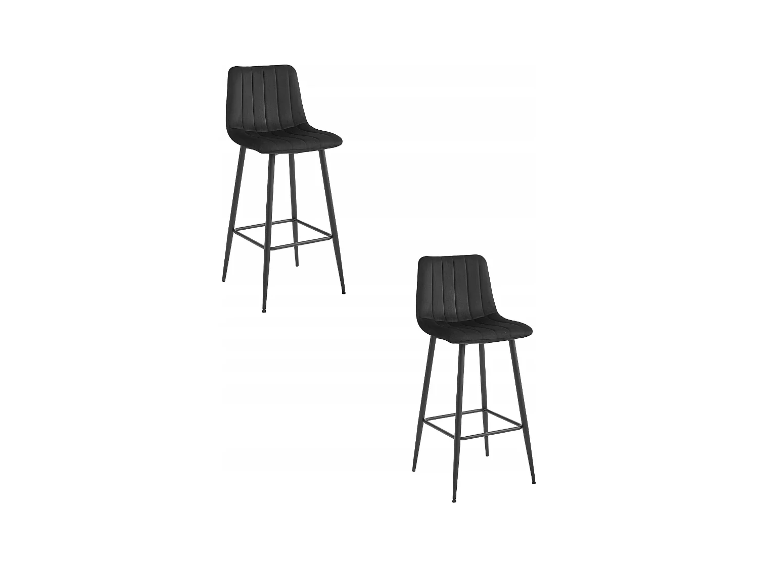 Tabouret POZZA - velours noir / pieds noirs x 2