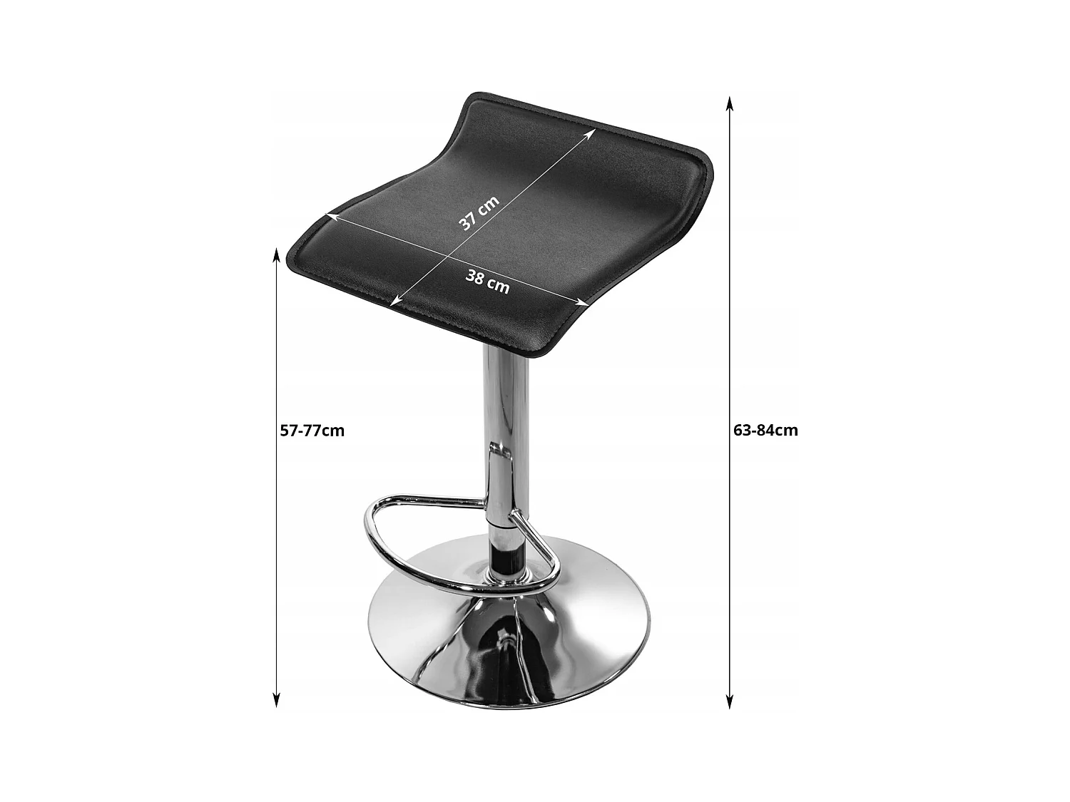Tabouret FORT - simili cuir noir / base chromée x 2