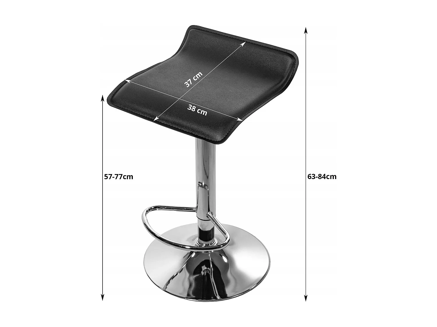 Tabouret FORT - simili cuir noir / base chromée x 2