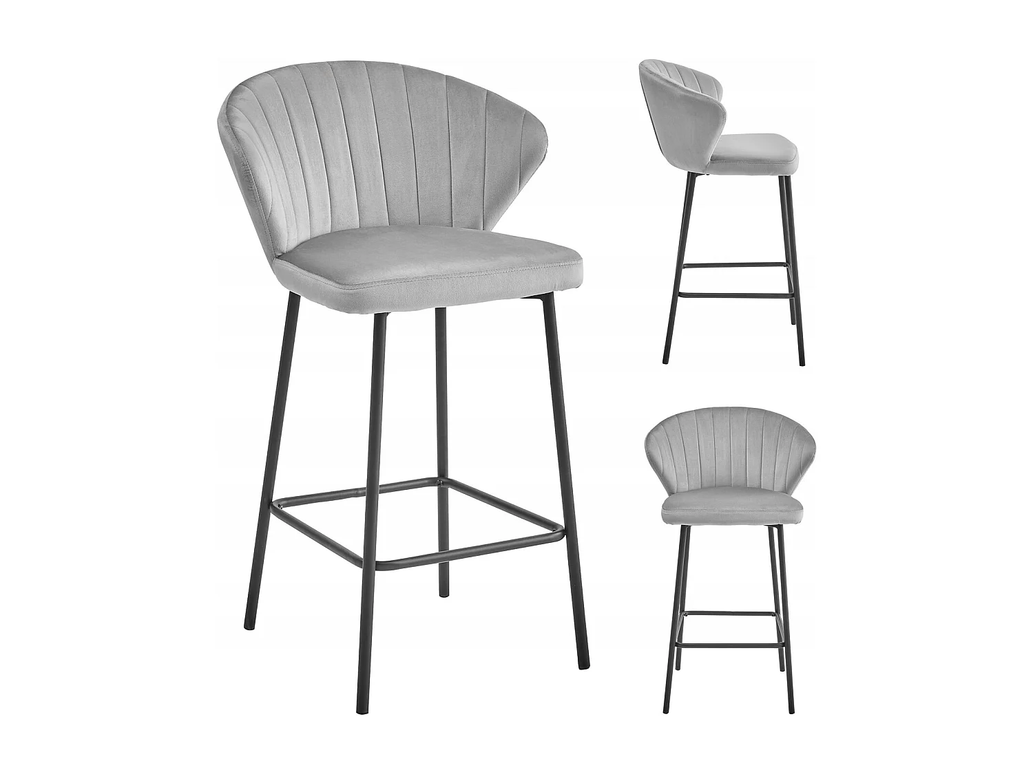 Tabouret GATTA - velours gris argenté / pieds noirs x 1