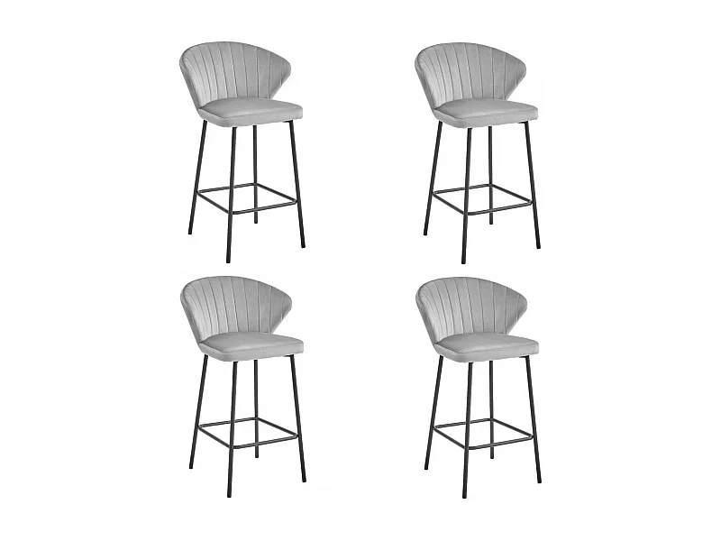 Tabouret GATTA - velours gris argenté / pieds noirs x 4