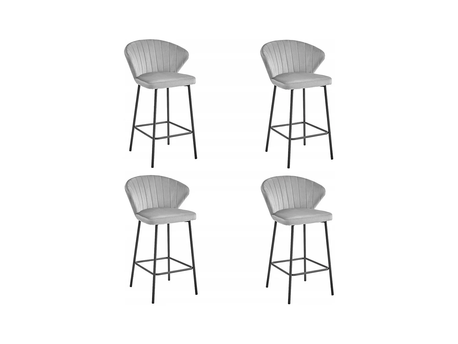 Tabouret GATTA - velours gris argenté / pieds noirs x 4