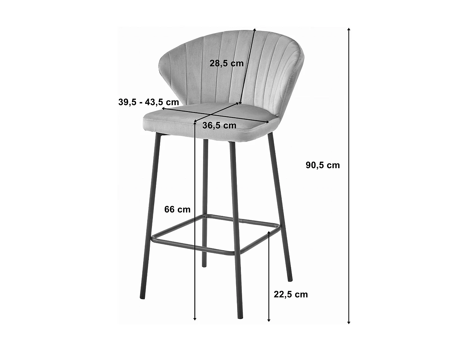 Tabouret GATTA - velours gris argenté / pieds noirs x 4