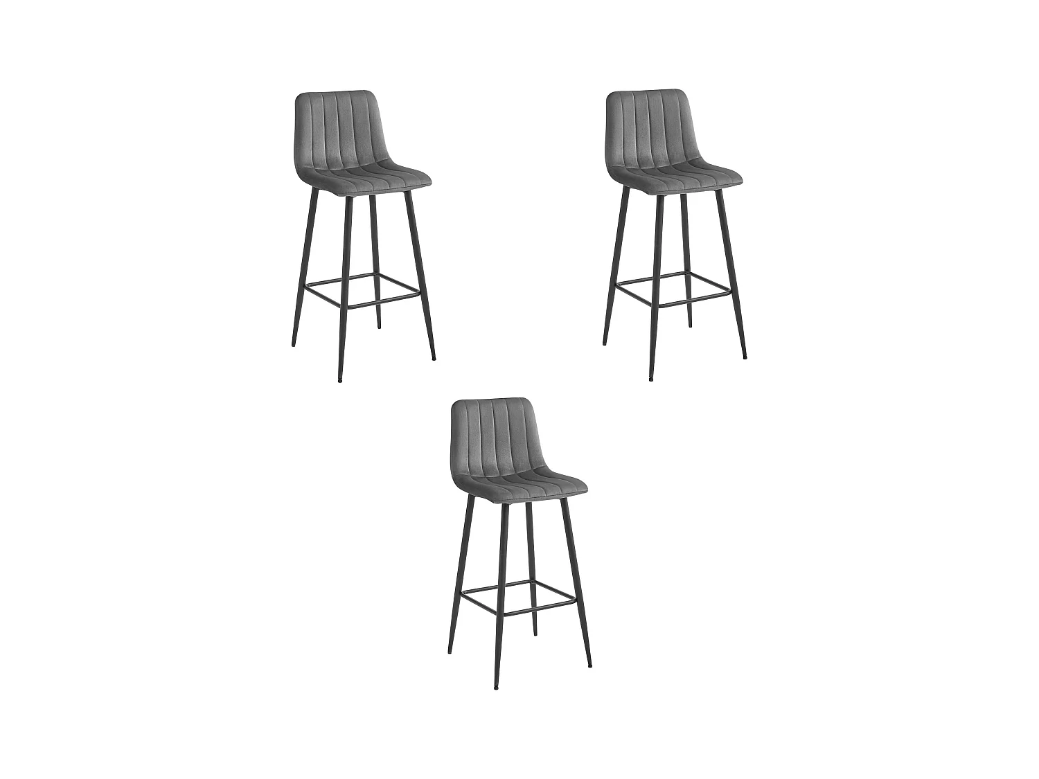 Tabouret POZZA - velours gris foncé / pieds noirs x 3