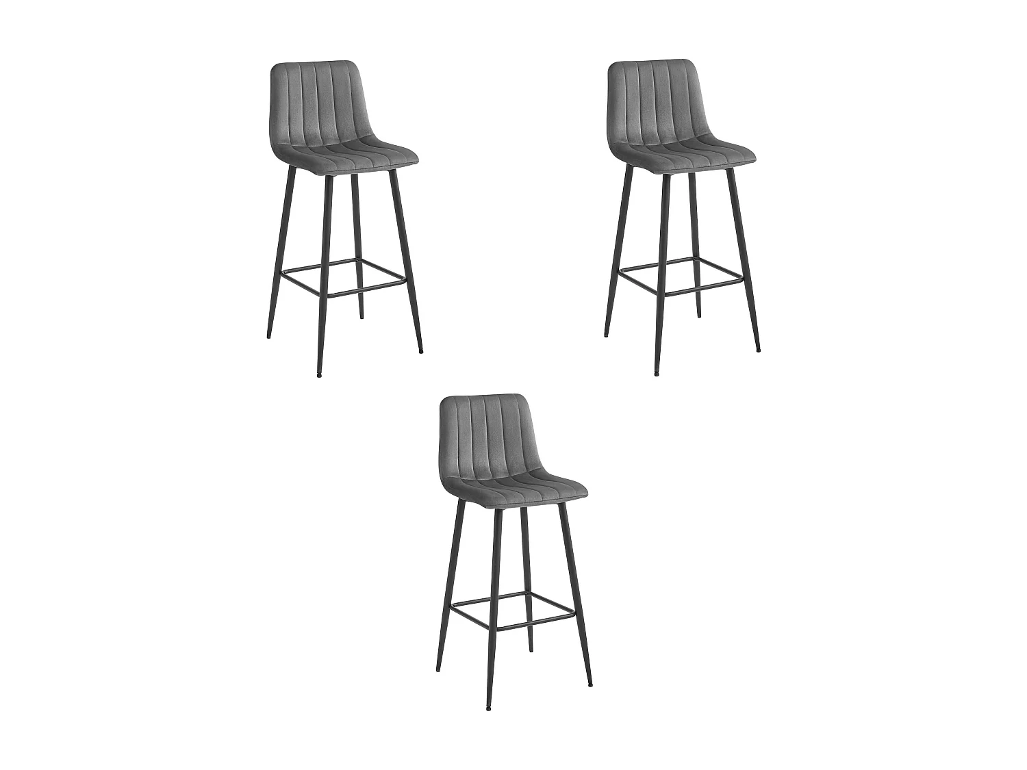 Tabouret POZZA - velours gris foncé / pieds noirs x 3