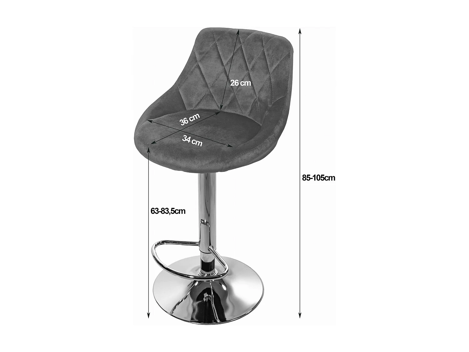 Tabouret KAST - velours noir / piètement chromé