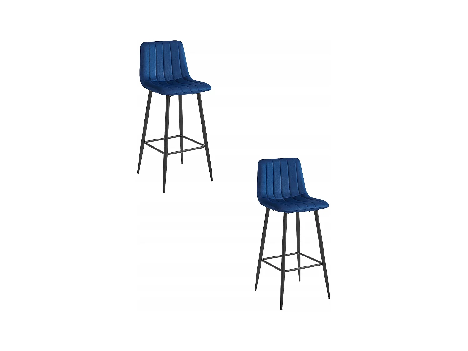 Tabouret POZZA - velours bleu marine / pieds noirs x 2