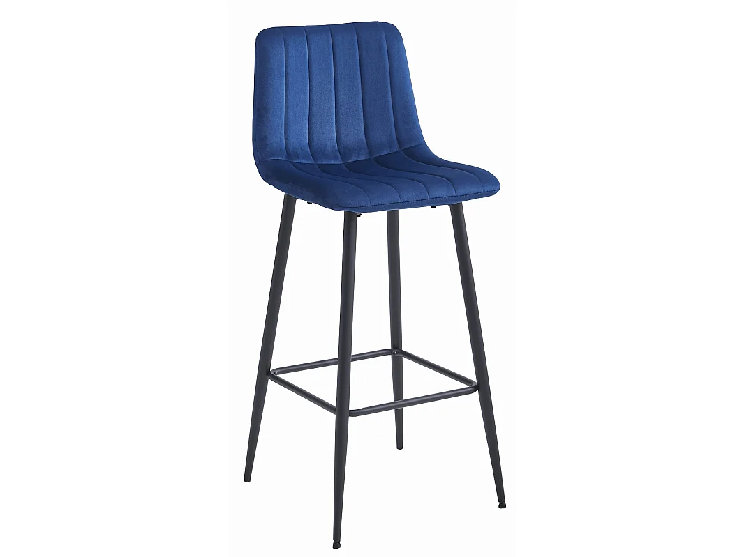 Tabouret POZZA - velours bleu marine / pieds noirs x 2