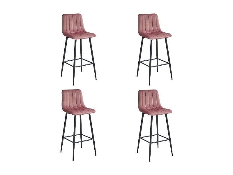 Tabouret POZZA - velours rose foncé / pieds noirs x 4