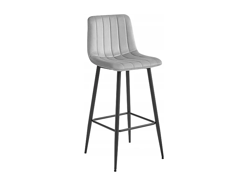 Tabouret POZZA - velours gris argenté / pieds noirs x 1