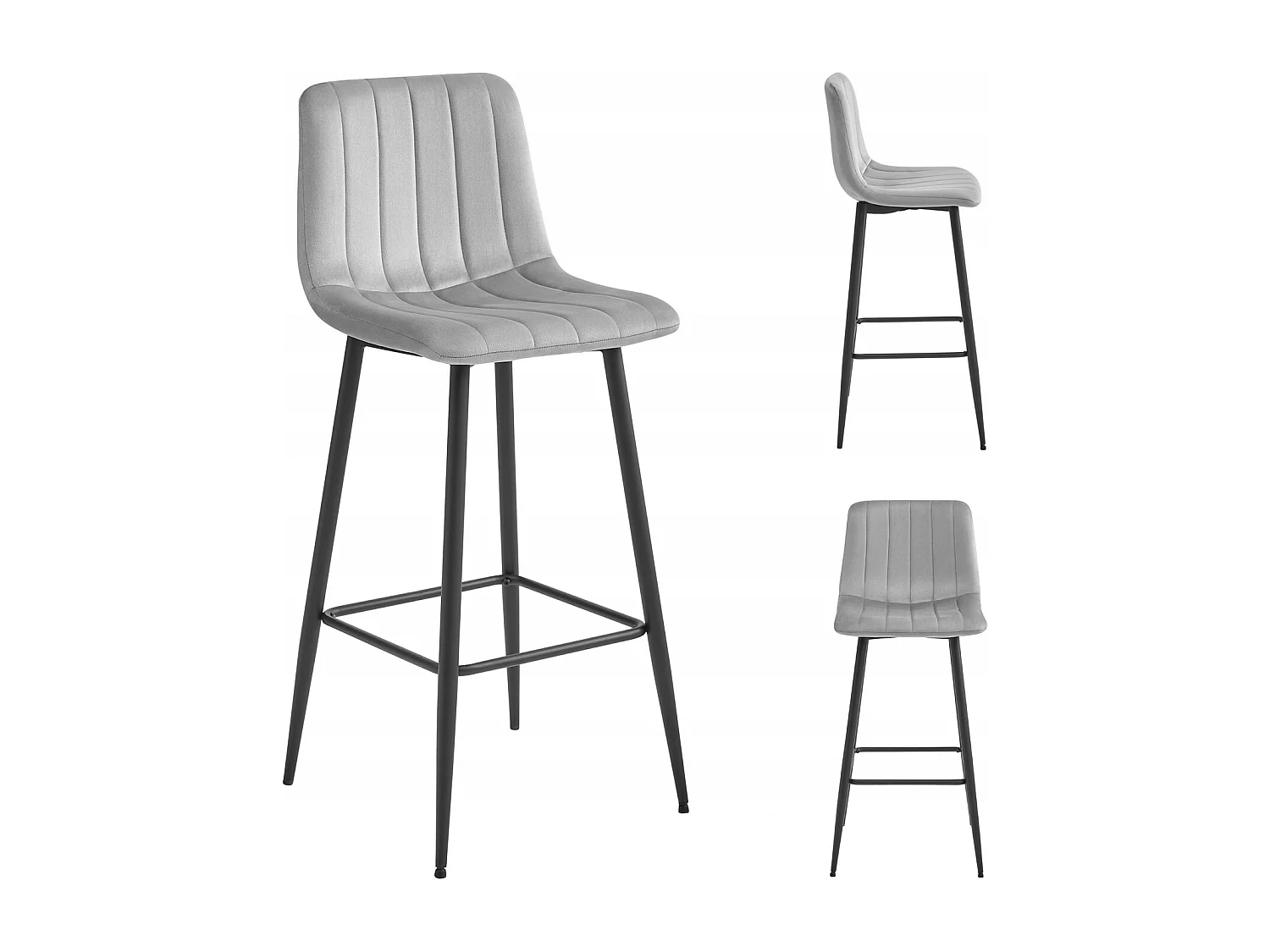 Tabouret POZZA - velours gris argenté / pieds noirs x 1