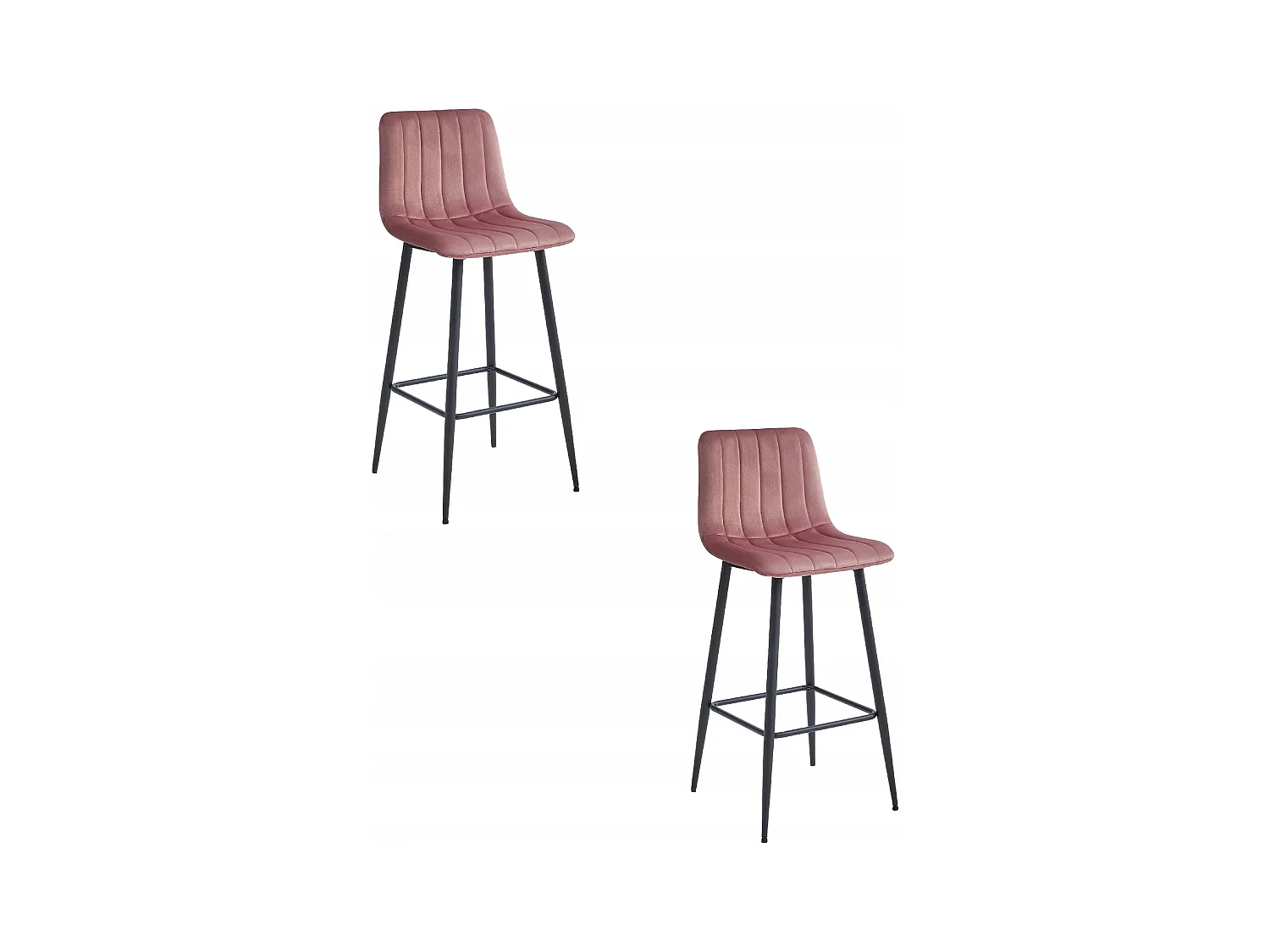Tabouret POZZA - velours rose foncé / pieds noirs x 2