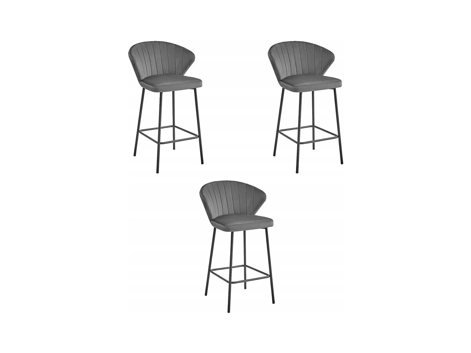 Tabouret GATTA - velours gris foncé / pieds noirs x 3